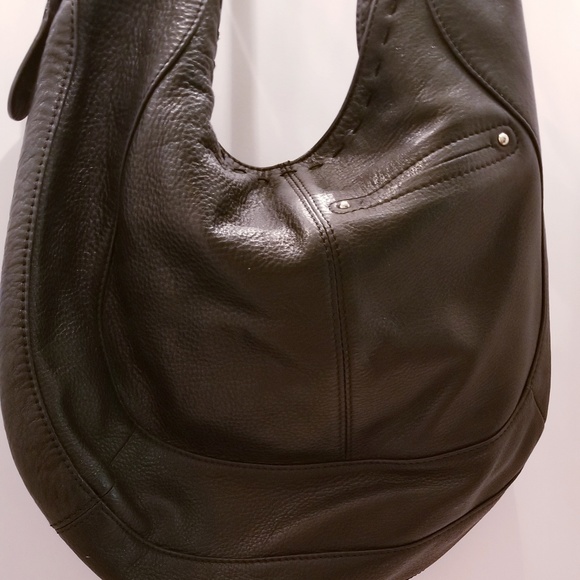 BLACK PEBBLED LEATHER B. MAKOVSKY LEATHER HOBO BAG - Picture 3 of 4